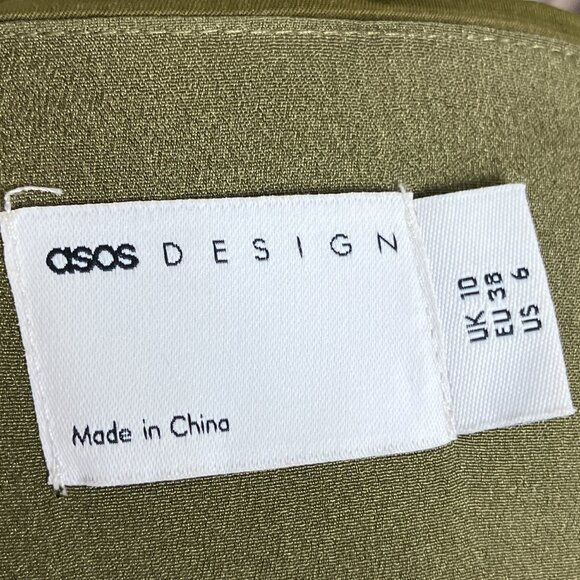 ASOS Design US 6 UK 10 Green Long Sleeve Ruched Corset Lace Up A-Line Mini Dress - Picture 4 of 5